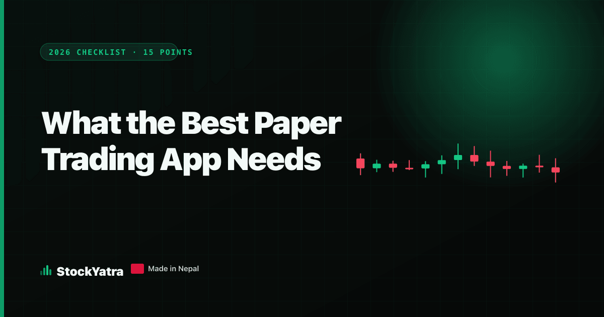 StockYatra cover reading What the Best Paper Trading App Needs, a 2026 15-point checklist