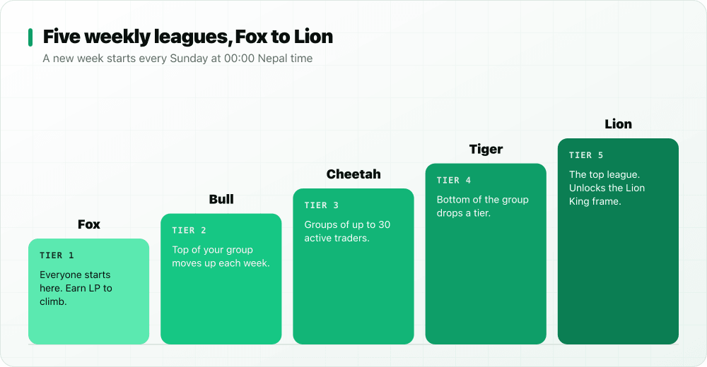 Five StockYatra weekly leagues rising from Fox to Bull, Cheetah, Tiger and Lion