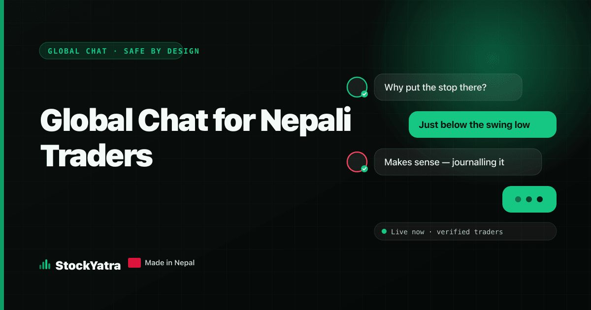 Global chat for Nepali traders cover with a moderated chat thread on a dark background