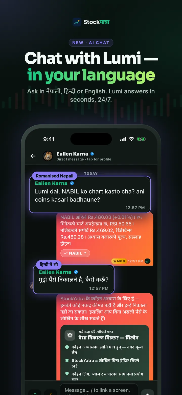 A chat with Lumi AI in romanised Nepali and Hindi